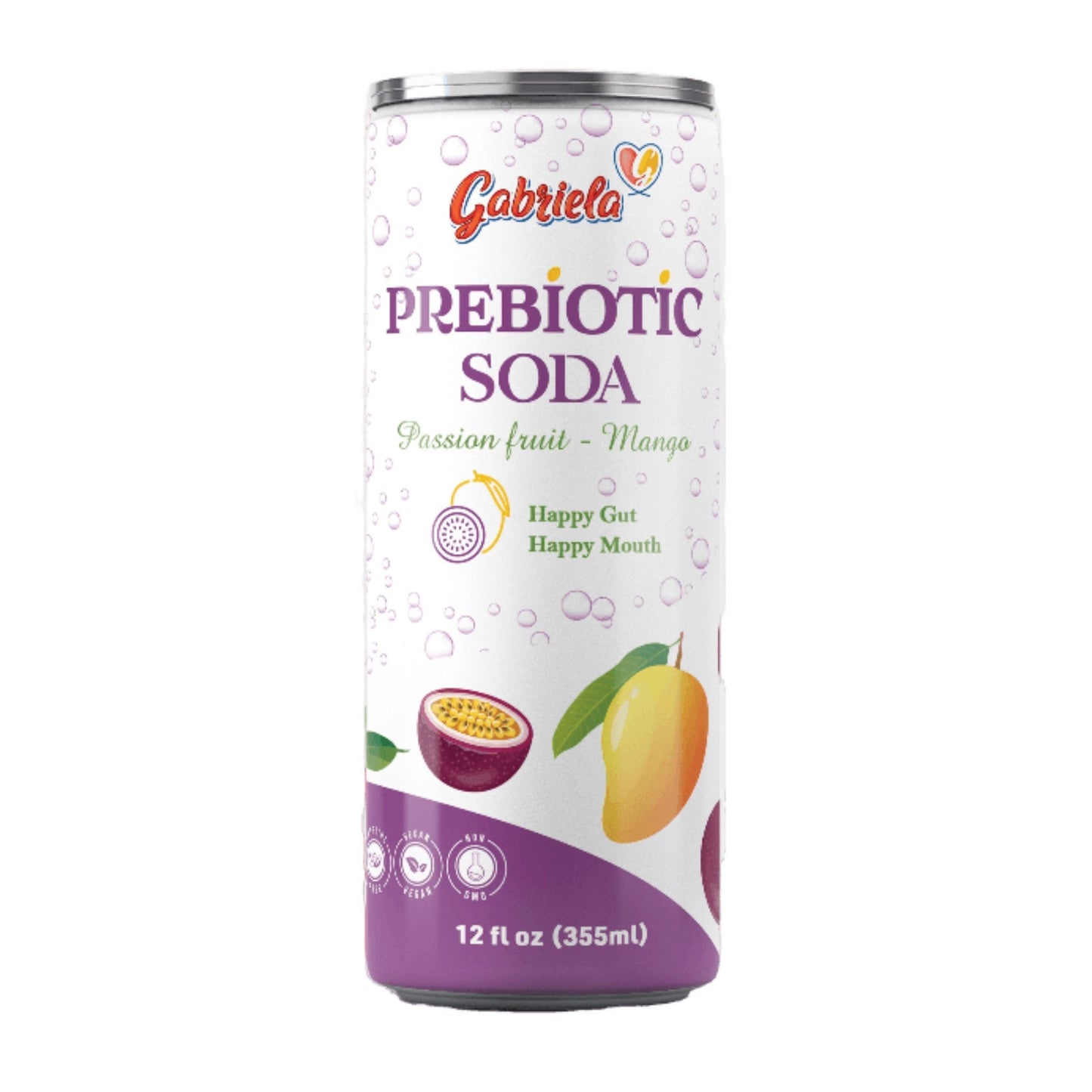 Item No.50342 GABRIELA PREBIOTIC SODA PASSIONFRUIT-MANGO 24/355ml +CRV