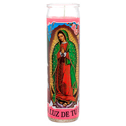 Item No.14709 VELADORA MEXICO VIRGEN DE GUADALUPE PINK 12ct